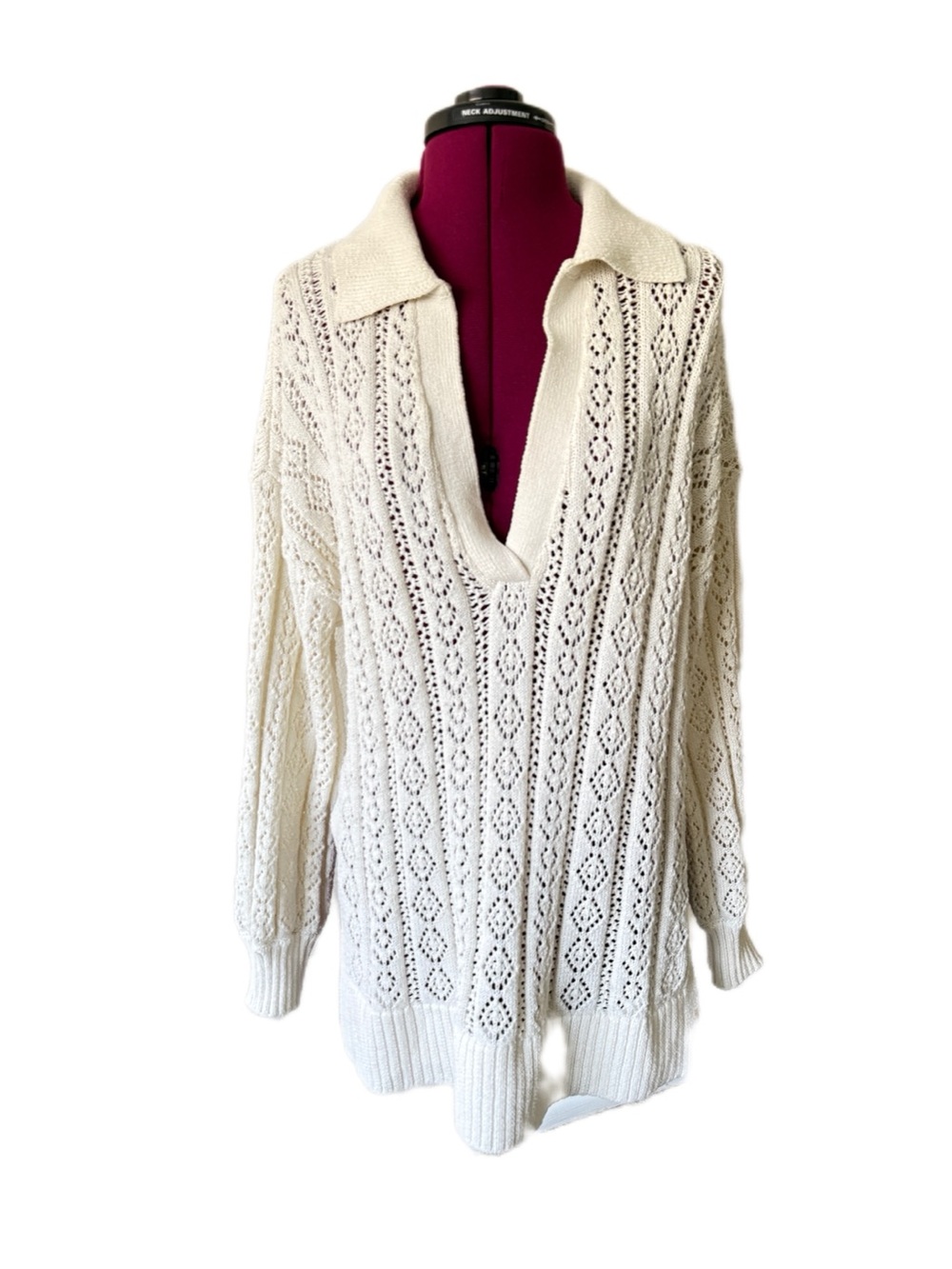 Zara Open-Knit V-Neck Collar Sweater - Cream Size L